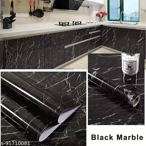 Self Adhesive Black & White Marble Sheet for Kitchen | Anti Oil & Heat Resistant