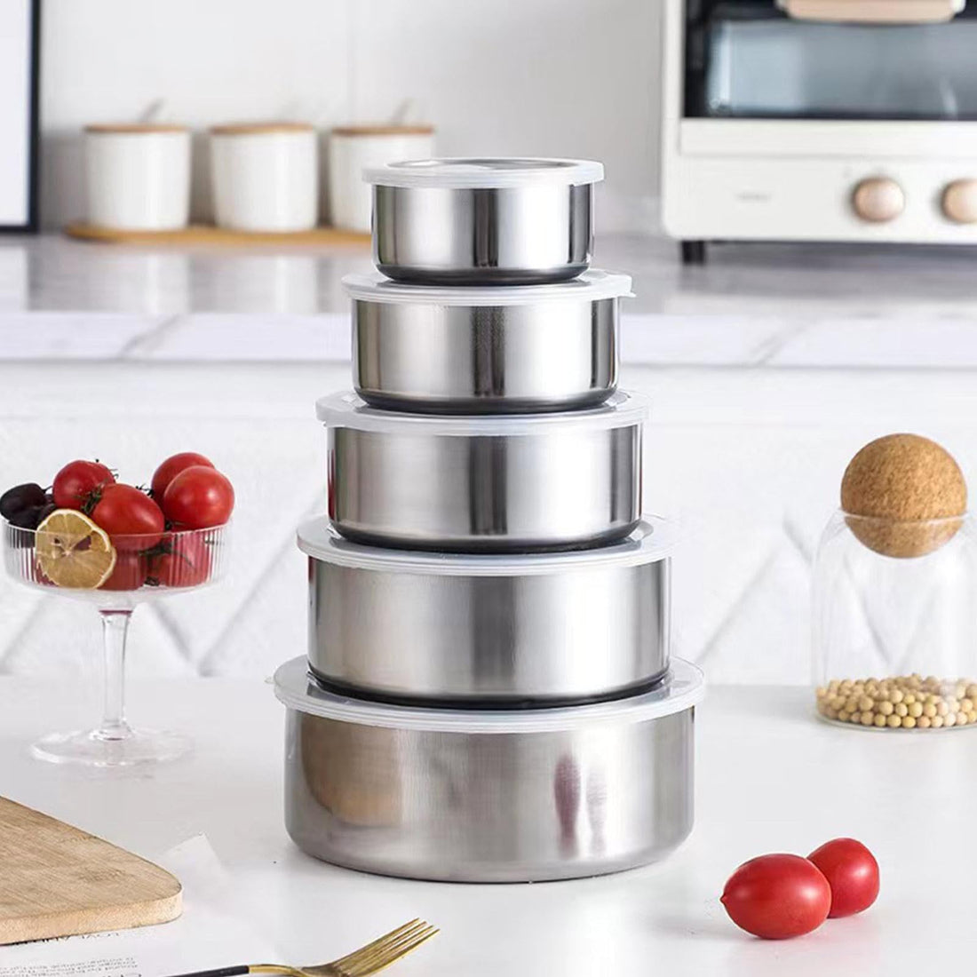 5 Pcs Stainless Steel Mixing Bowl Set with Airtight Lids