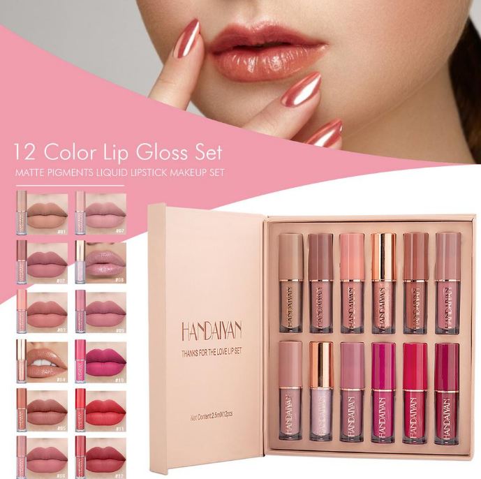 12-Piece Matte Liquid Lipstick & High Shine Lip Gloss Set – Waterproof, Long-Lasting