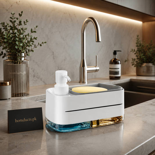 Kitchen Dishwashing Soap Dispenser with Dual Compartments & Sponge Tray