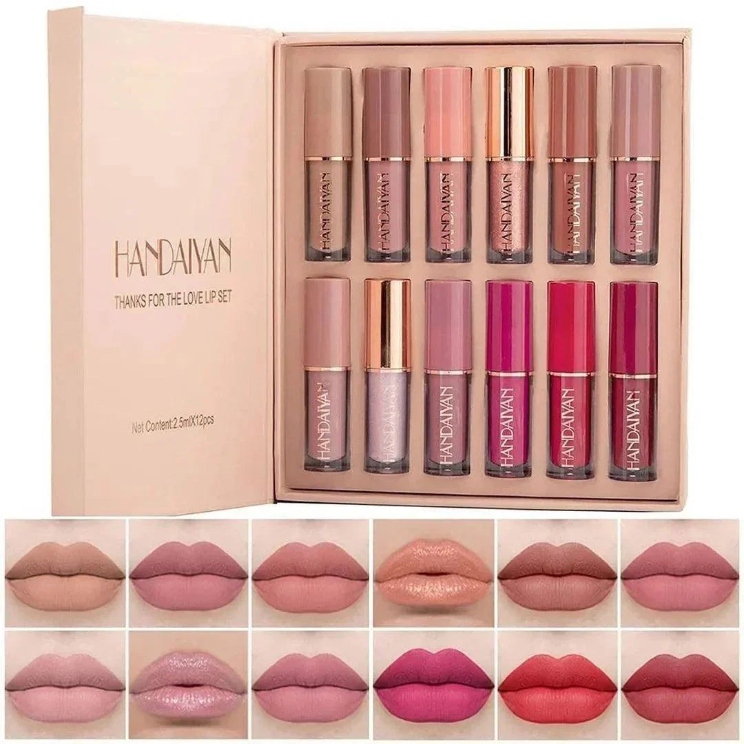 12-Piece Matte Liquid Lipstick & High Shine Lip Gloss Set – Waterproof, Long-Lasting